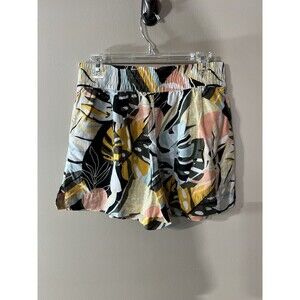 Calia Linen Summer Shorts Medium Floral Print Tropical Hi Rise Pleated Summer